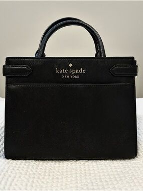 Kate Spade Staci Small Satchel in Black Saffiano Leather with Gold Hardware